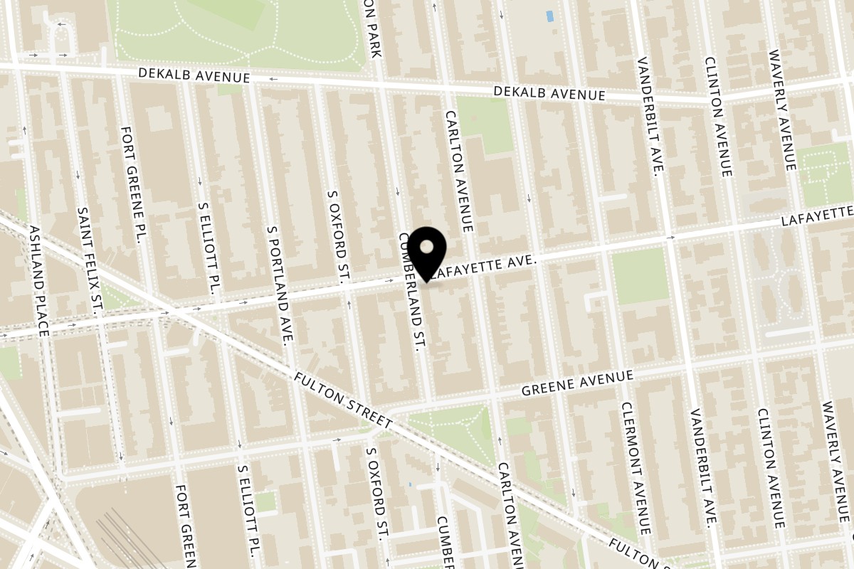 Map showing the location of Black Iris on 120 Lafayette Ave in Brooklyn